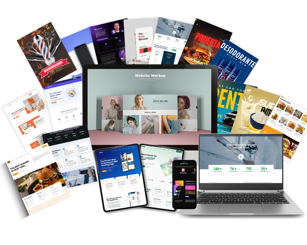 Muestra de páginas web y diseños creados con el Megapack
